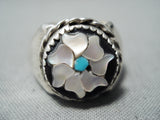 Beautiful Vintage Zuni Mother Of Pearl Sterling Silver Ring Native American Old-Nativo Arts