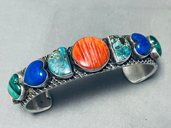 Heart & Half Moon Vintage Native American Navajo Turquoise Lapis Sterling Silver Bracelet-Nativo Arts