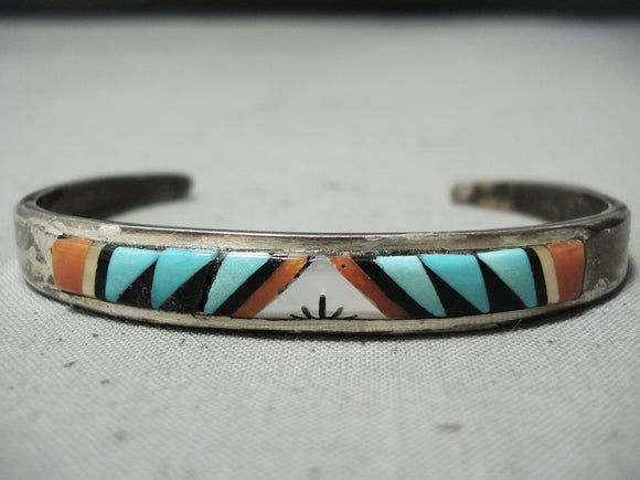 Intricate Vintage Native American Zuni Turquoise Sterling Silver