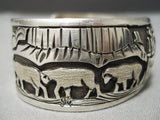 Tremendous Vintage Native American Navajo Hand Carved Sterling Silver Nature Scene Bracelet-Nativo Arts