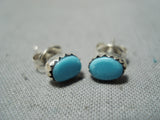 Small And Petite Vintage Native American Navajo Turquoise Sterling Silver Earrings-Nativo Arts