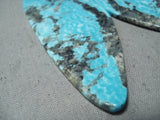 Native American One Of The Largest Slab Turquoise Santo Domingo Sterling Silver Earrings-Nativo Arts