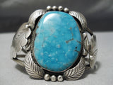 Huge Vintage Native American Navajo Spiderweb Turquoise Sterling Silver Leaf Bracelet Old-Nativo Arts