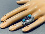 Dramatic Native American Navajo Amethyst 2 Sleeping Beauty Turquoise Sterling Silver Ring-Nativo Arts