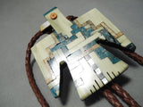 Native American Important Huge Santo Domingo Turquoise Bird Sterling Silver Bolo Tie-Nativo Arts