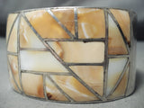 Thick 140 Gram Heavy Wide Vintage Native American Navajo Shell Sterling Silver Bracelet-Nativo Arts