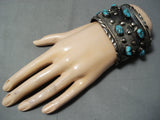 Husky Men's Vintage Native American Navajo Turquoise Sterling Silver Wide Bracelet Old-Nativo Arts