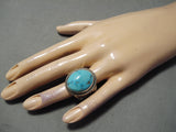 Colossal Vintage Native American Navajo Blue Gem Turquoise Sterling Silver Ring Old-Nativo Arts