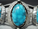 Intense Turquoise Vintage Native American Navajo Sterling Silver Bracelet Old-Nativo Arts
