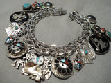 Wonderful Vintage Native American Navajo Zuni Turquoise Mexican Sterling Silver Charm Bracelet-Nativo Arts