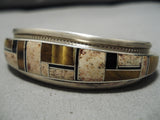 Superior Vintage Native American Navajo Inlaid Heishi Sterling Silver Bracelet Cuff-Nativo Arts