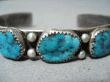 Impressive Vintage Native American Navajo Kingman Turquoise Sterling Silver Bracelet Old-Nativo Arts