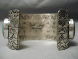 Very Rare Buffalo Head Native American Green Turquoise Sterling Silver Bracelet-Nativo Arts