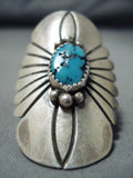 Dynamic Vintage Native American Navajo Kingman Turquoise Sterling Silver Ring Old-Nativo Arts