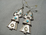 Huge Vintage Navajo Turquoise Kachina Sterling Silver Native American Earrings-Nativo Arts