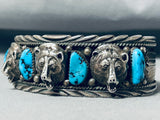 Extremely Detailed Vintage Native American Navajo Turquoise Bear Animal Sterling Silver Bracelet-Nativo Arts