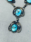 Rar Elonger Vintage Native American Navajo Turquoise Sterling Silver Necklace Old-Nativo Arts