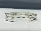 Important Early Vintage Native American Zuni Slanted Turquoise Sterling Silver Bracelet-Nativo Arts