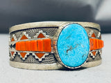One O0f The Most Unique Native American Navajo Turquoise Coral Sterling Silver Bracelet-Nativo Arts