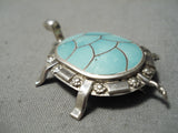 Unique Vintage Native American Zuni Turquoise Inlay Sterling Silver Turtle Pin Pendant-Nativo Arts