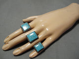 Rare Vintage Native American Navajo 2 Finger Spiderweb Turquoise Sterling Silver Ring-Nativo Arts