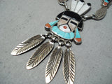 One Of The Best Vintage Native American Zuni Turquoise Kachina Sterling Silver Inlay Necklace-Nativo Arts