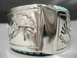 Huge Modernistic Native American Navajo Turquoise Sterling Silver Side Inlay Bracelet-Nativo Arts
