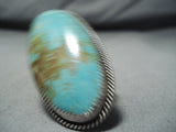 Enormous Vintage Native American Navajo Pilot Mountain Turquoise Sterling Silver Ring Old-Nativo Arts