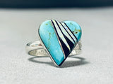 Cutest Native American Navajo Turquoise Synth Opal Sterling Silver Heart Ring-Nativo Arts