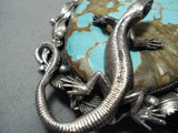 Enormous San Felipe Native American 8 Turquoise Sterling Silver Gecko Bolo Tie-Nativo Arts