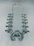 Intricate Womens Vintage Native American Zuni Turquoise Sterling Silver Squash Blossom Necklace-Nativo Arts