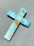 Glorious Vintage Native American Zuni Signed Turquoise Inlay Sterling Silver Cross Pin Pendant-Nativo Arts