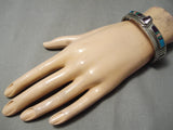 Thick And Sturdy! Vintage Native American Navajo Turquoise Amethyst Sterling Silver Bracelet-Nativo Arts