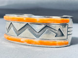 Native American One Of The Best Vintage Navajo Orange Shell Zig Zag Sterling Silver Bracelet-Nativo Arts