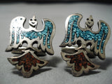 Remarkable Vintage Native American Navajo Peyote Bird Sterling Silver Cufflinks Old-Nativo Arts