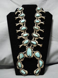 Authentic Big Vintage Native American Navajo Turquoise Sterling Silver Squash Blossom Necklace-Nativo Arts