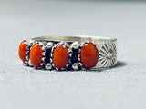 Marvelous Native American Navajo Coral Sterling Silver Ring Signed-Nativo Arts