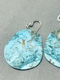 Native American Fabulous Santo Domingo Large Turquoise Slab Sterling Silver Earrings-Nativo Arts