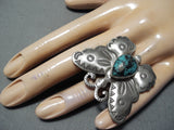 Beautiful San Felipe Pilot Mountain Turquoise Sterling Silver Butterfly Ring-Nativo Arts