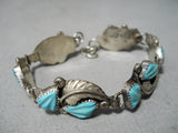 Detailed Vintage Native American Zuni Eleanor Weeka Turquoise Sterling Silver Link Bracelet-Nativo Arts