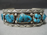 Chunky Vintage Native American Navajo Spiderweb Turquoise Nugget Sterling Silver Bracelet-Nativo Arts