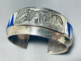 Important Thick Vintage Native American Navajo Lapis Sterling Silver Coyote Bracelet-Nativo Arts