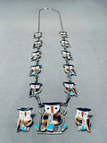 Signed Native American Zuni Turquoise Sterling Silver Owl Necklace And Earring Set-Nativo Arts