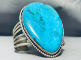 One Of The Largest Teardrop Turquoise Vintage Native American Navajo Sterling Silver Bracelet-Nativo Arts