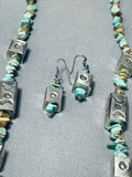Cubes Of Sterling Silver Native American Navajo Green Turquoise Necklace-Nativo Arts