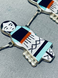 Completely Hand Inlaid Vintage Native American Zuni Turquoise Woman Sterling Silver Necklace-Nativo Arts