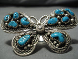 Marvelous Zuni Native American Deepset Turquoise Sterling Silver Butterfly Ring-Nativo Arts