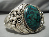 Dramatic Vintage Native American Navajo Spiderweb Green Turquoise Sterling Silver Bracelet-Nativo Arts