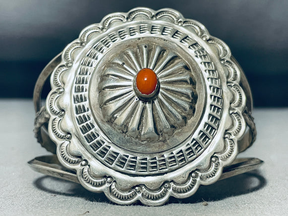 Eddy Tully Vintage Native American Navajo Coral Concho Sterling Silver Bracelet-Nativo Arts