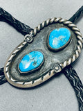 Incredible Vintage Native American Navajo Blue Gem Turquoise Sterling Silver Bolo Tie-Nativo Arts